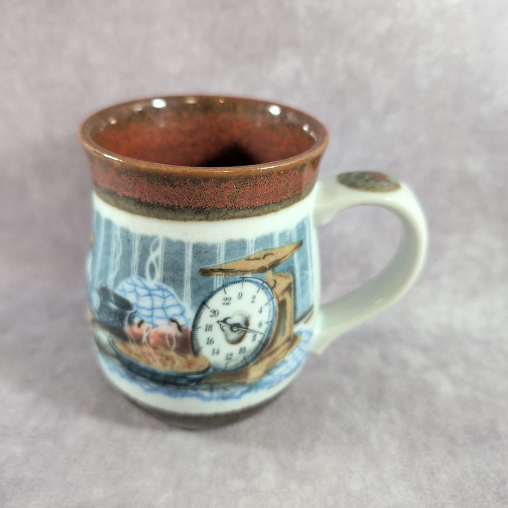 Vintage Otagiri Japan Coffee Mug Kitchen Scale Design Brown Rim‎ Farmhouse Retro